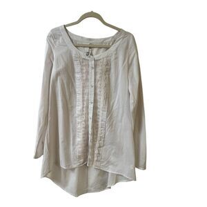 Anthropologie top by Free People pale punk blouse with lace & pleat accents sz L